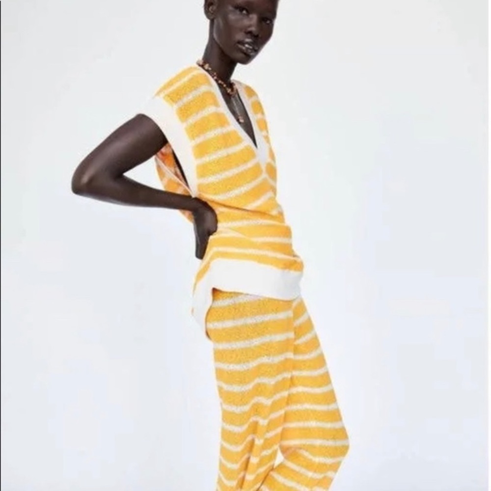 NWT Zara Yellow Gold Stripped Knit Vest